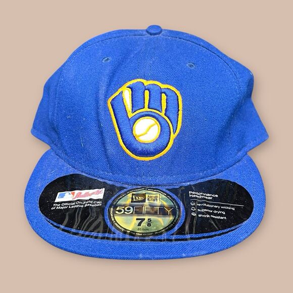 New Era 59Fifty 7 5/8 Hat Milwaukee Brewers Alternate Royal Blue Fitted Cap READ - Picture 1 of 6